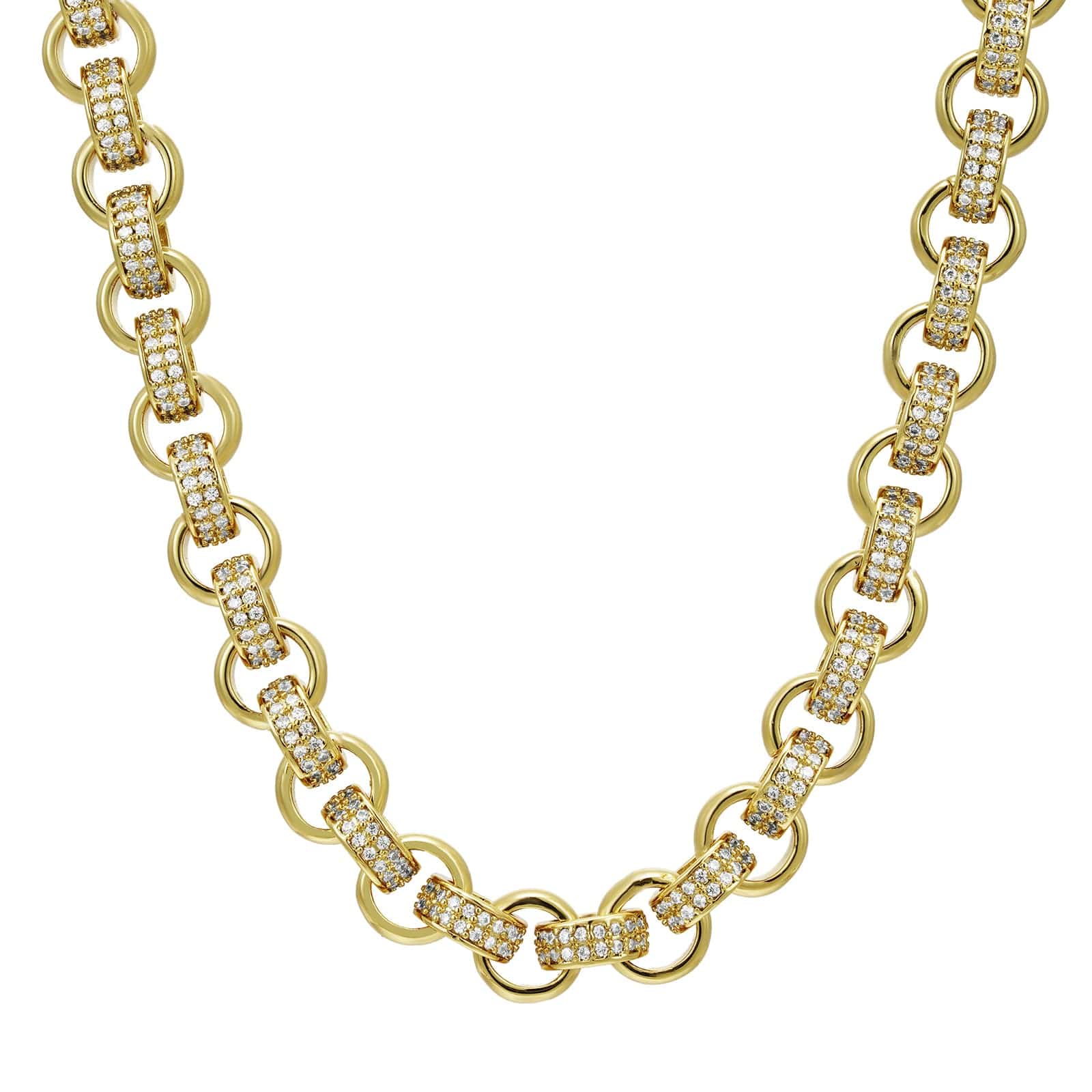 Gold Dipped, CZ Diamonds Bracelets Diamond Belcher Chain 8mm - Gold