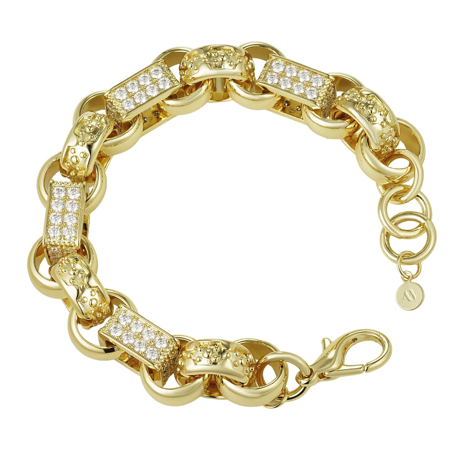 Gold Dipped, CZ Diamonds Bracelets Diamond Gypsy Link Bracelet 16mm - Gold