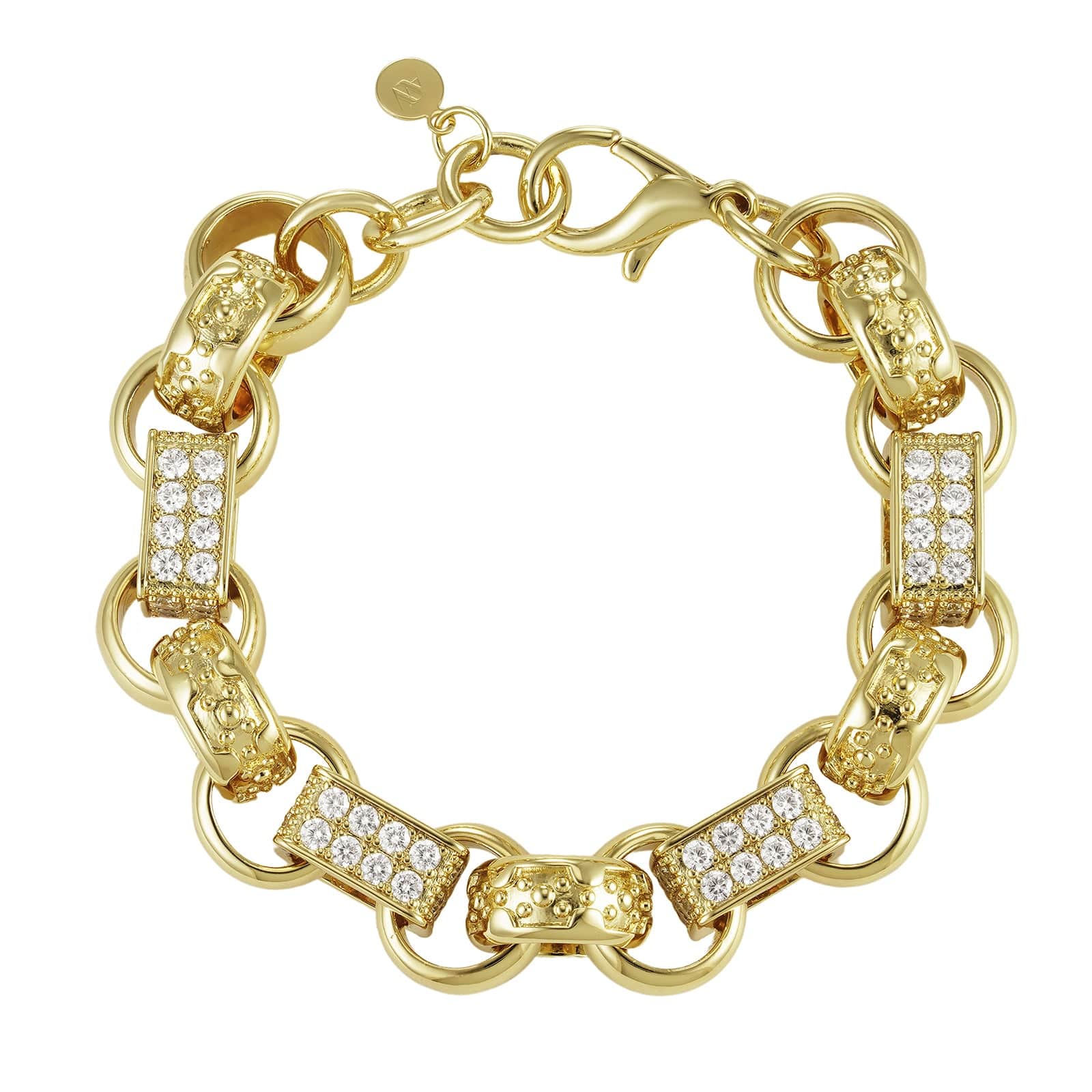 Gold Dipped, CZ Diamonds Bracelets Diamond Gypsy Link Bracelet 16mm - Gold