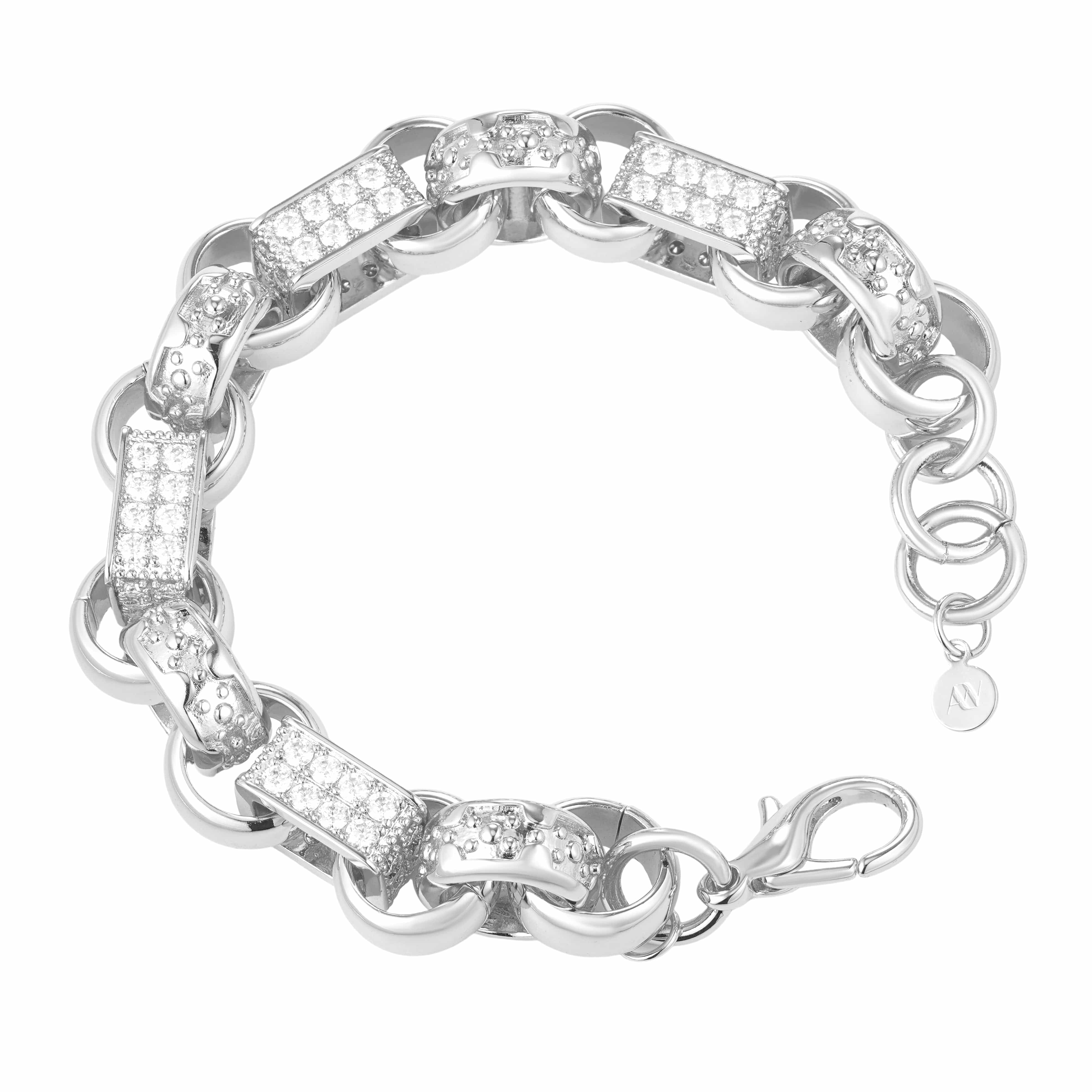Gold Dipped, CZ Diamonds Bracelets Diamond Gypsy Link Bracelet 16mm - White Gold