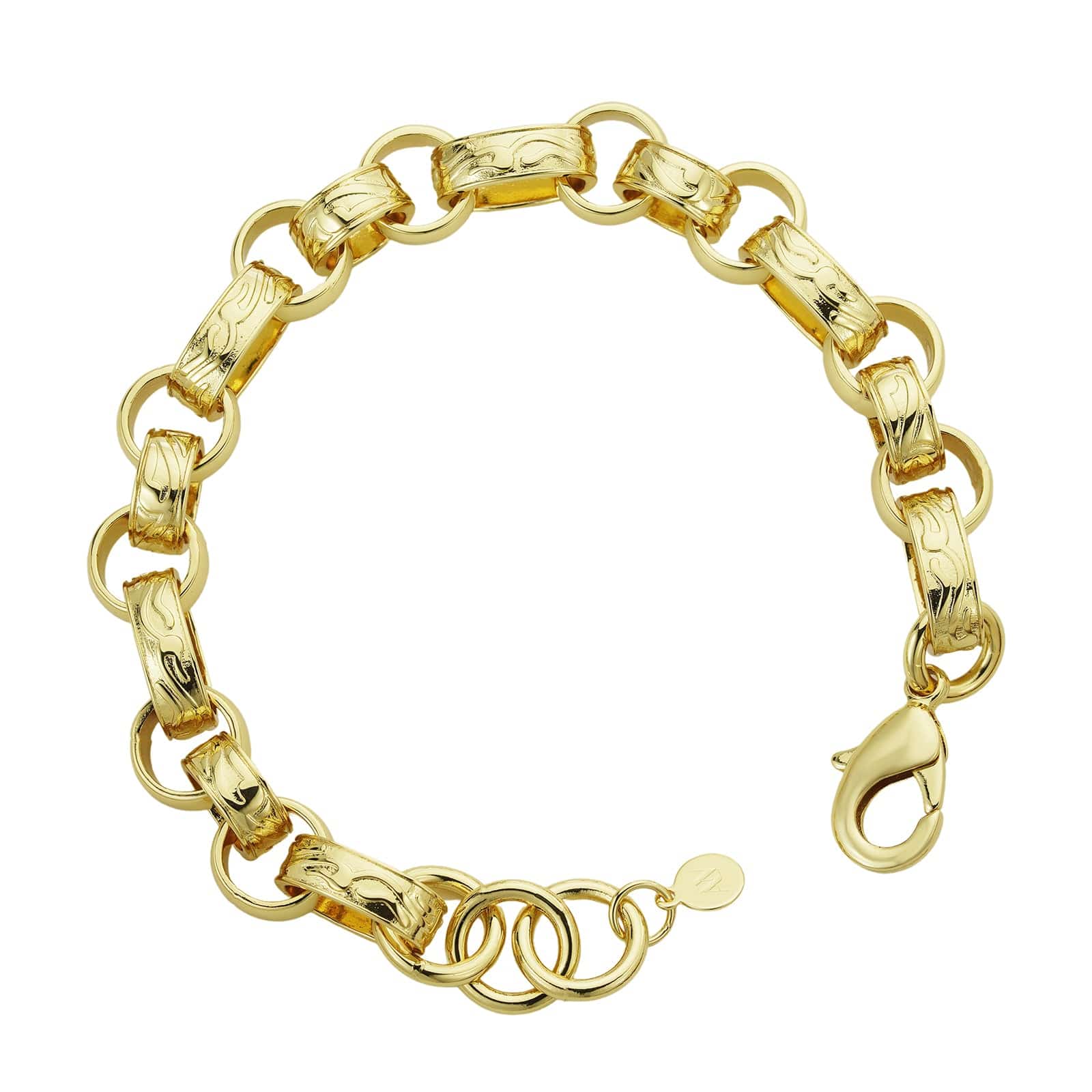 Gold Dipped Bracelets Ornate Oval Patterned Becher Bracelet 11mm - Gold