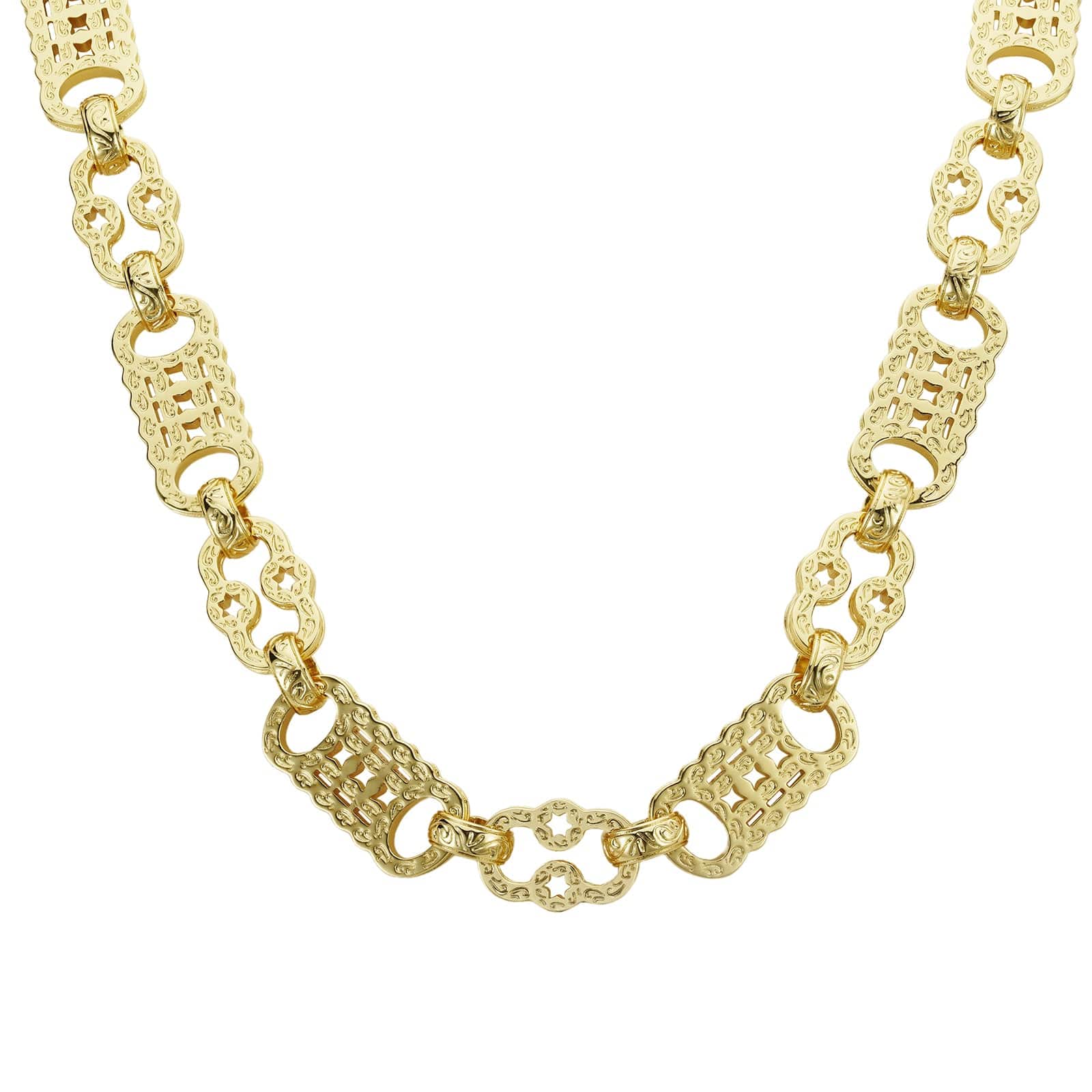 Gold Dipped Bracelets Stars & Bars Chain 13mm - Gold