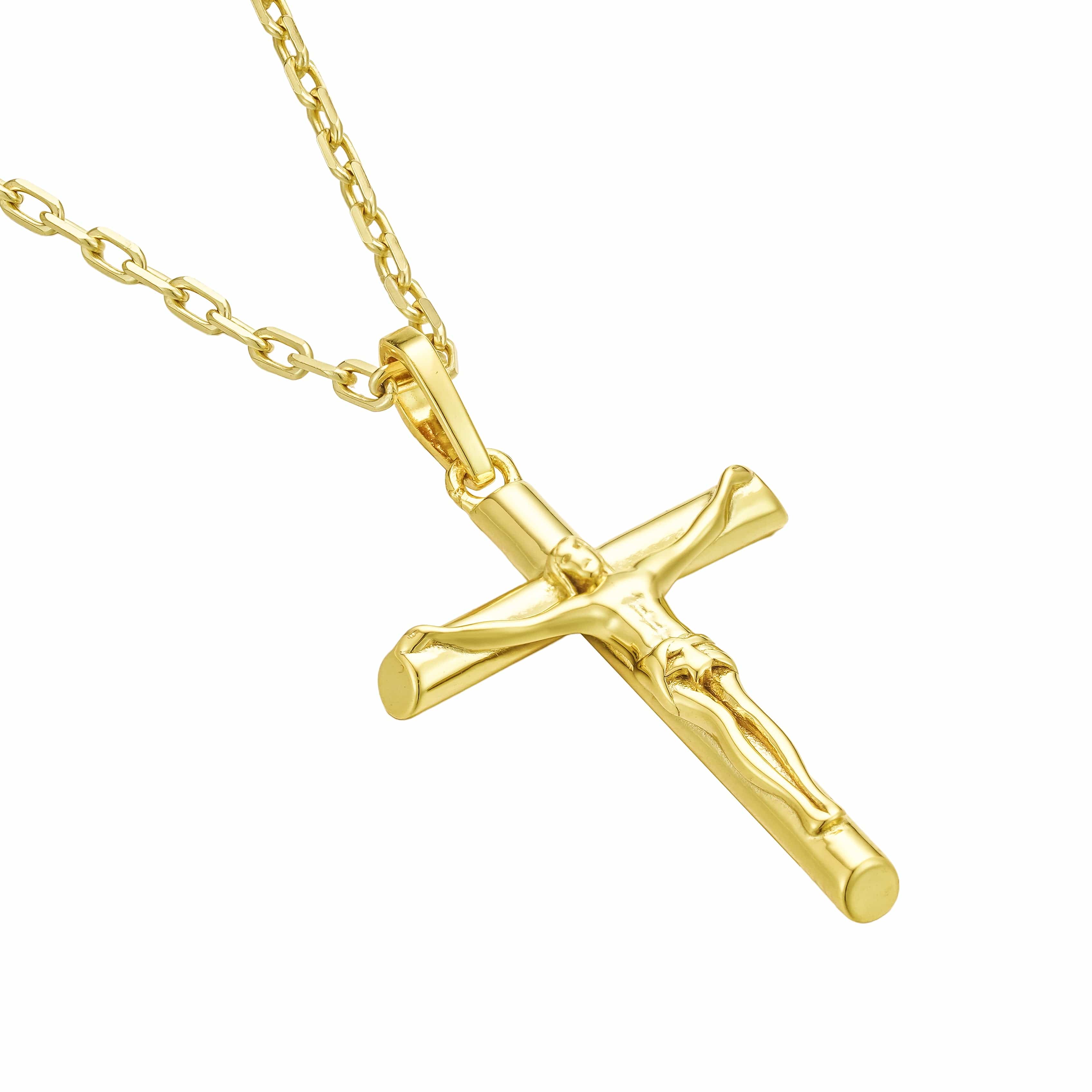 Sleek and Timeless - 14k Gold Dipped Crucifix Pendant with Cable Chain