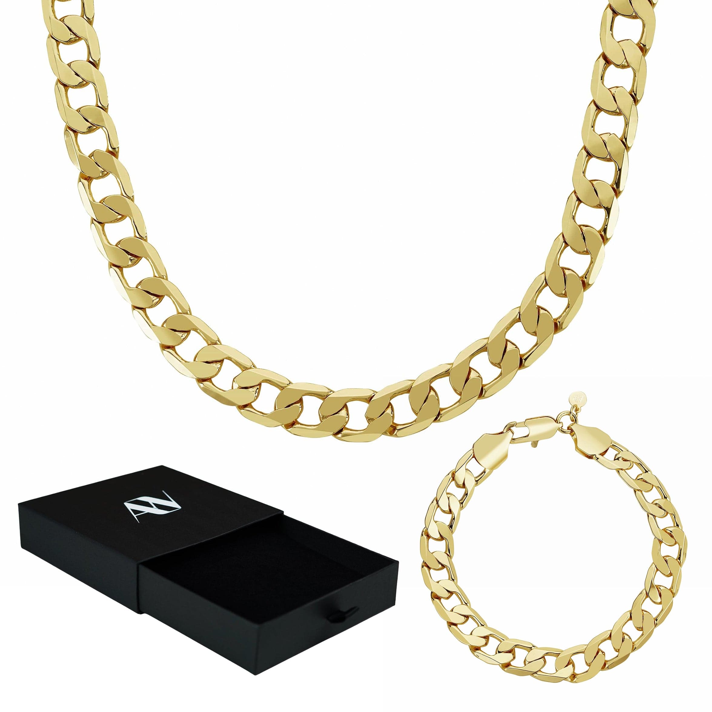 Gold Dipped, Matching Set Chains, Bracelets & Sets Curb Bundle Set 12mm - Gold