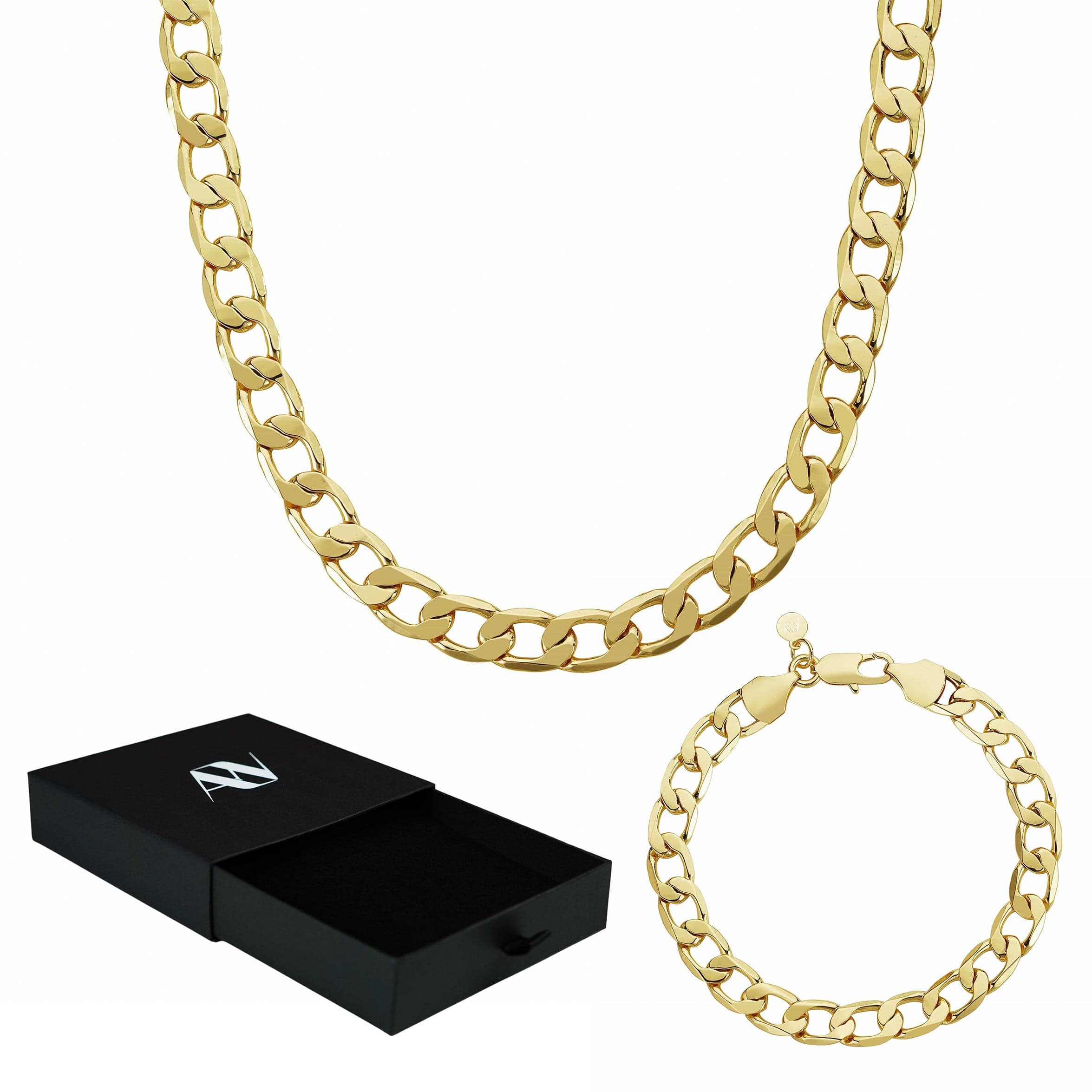 Gold Dipped, Matching Set Chains, Bracelets & Sets Curb Bundle Set 9mm - Gold