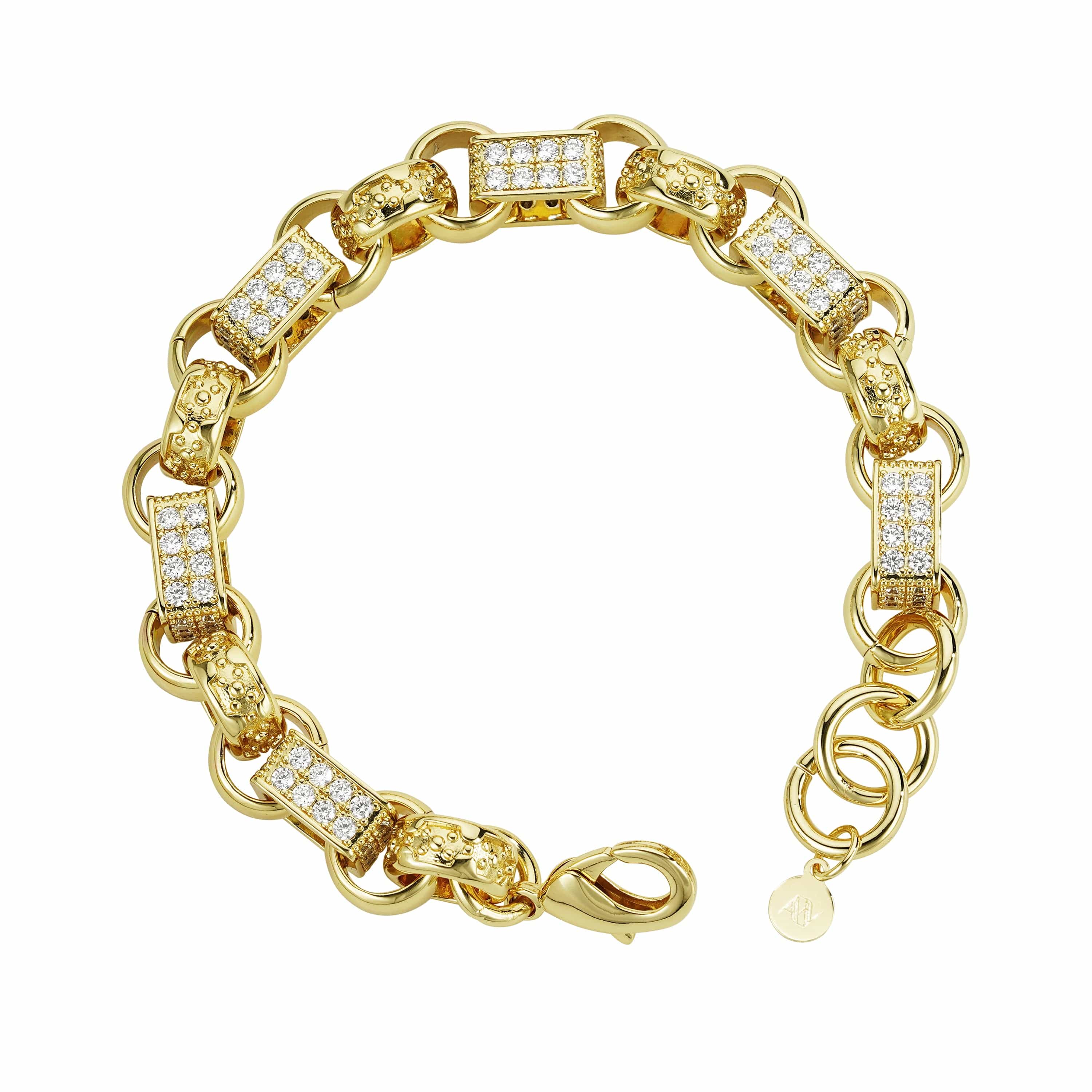 Gold Dipped, CZ Diamonds Diamond Gypsy Link Bracelet 13mm - Gold