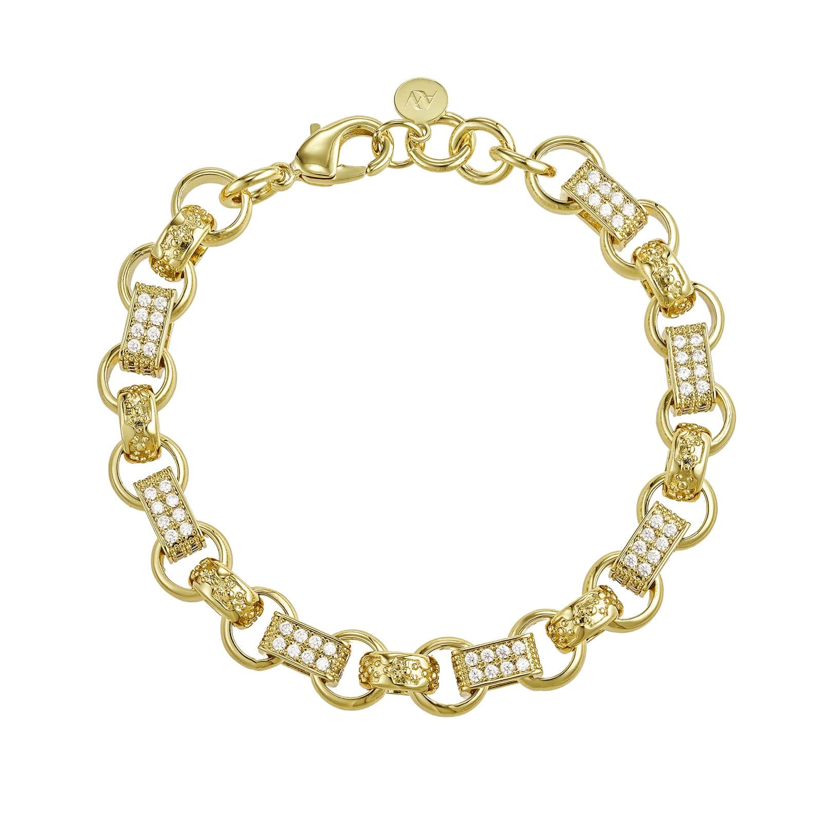 Gold Dipped, CZ Diamonds Diamond Gypsy Link Bracelet 9mm - Gold