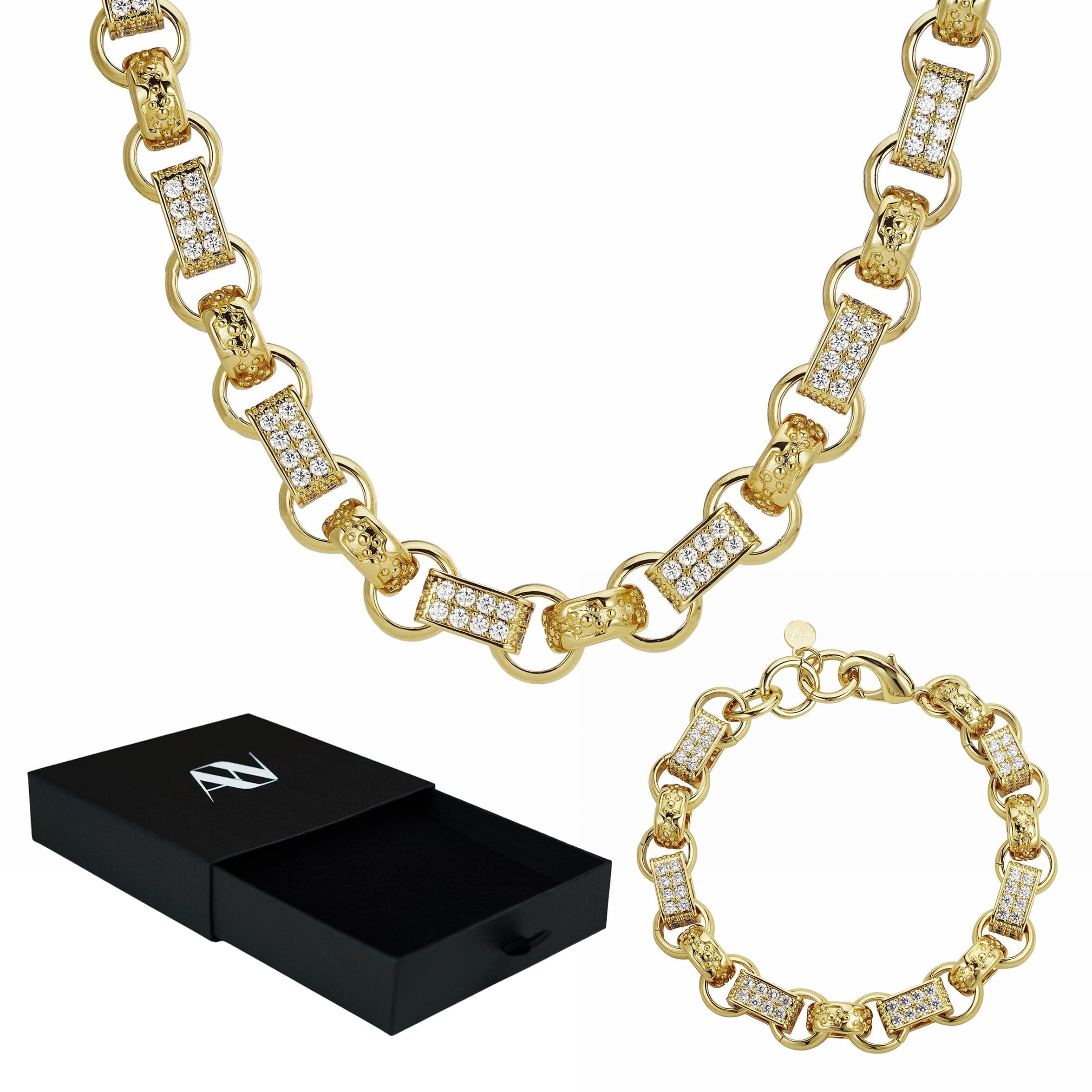 Gold Dipped, CZ Diamonds Diamond Gypsy Link Bundle Set 13mm - Gold
