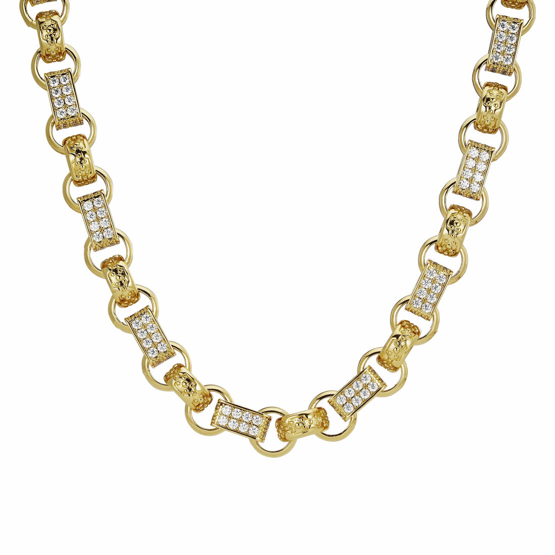 Gold Dipped, CZ Diamonds Diamond Gypsy Link Chain 13mm - Gold