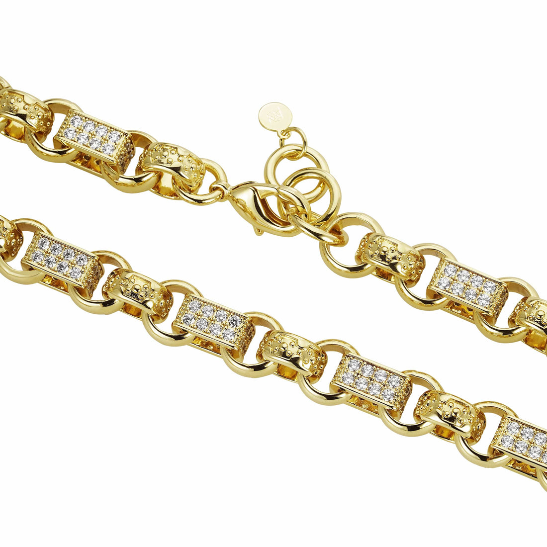 Gold Dipped, CZ Diamonds Diamond Gypsy Link Chain 13mm - Gold