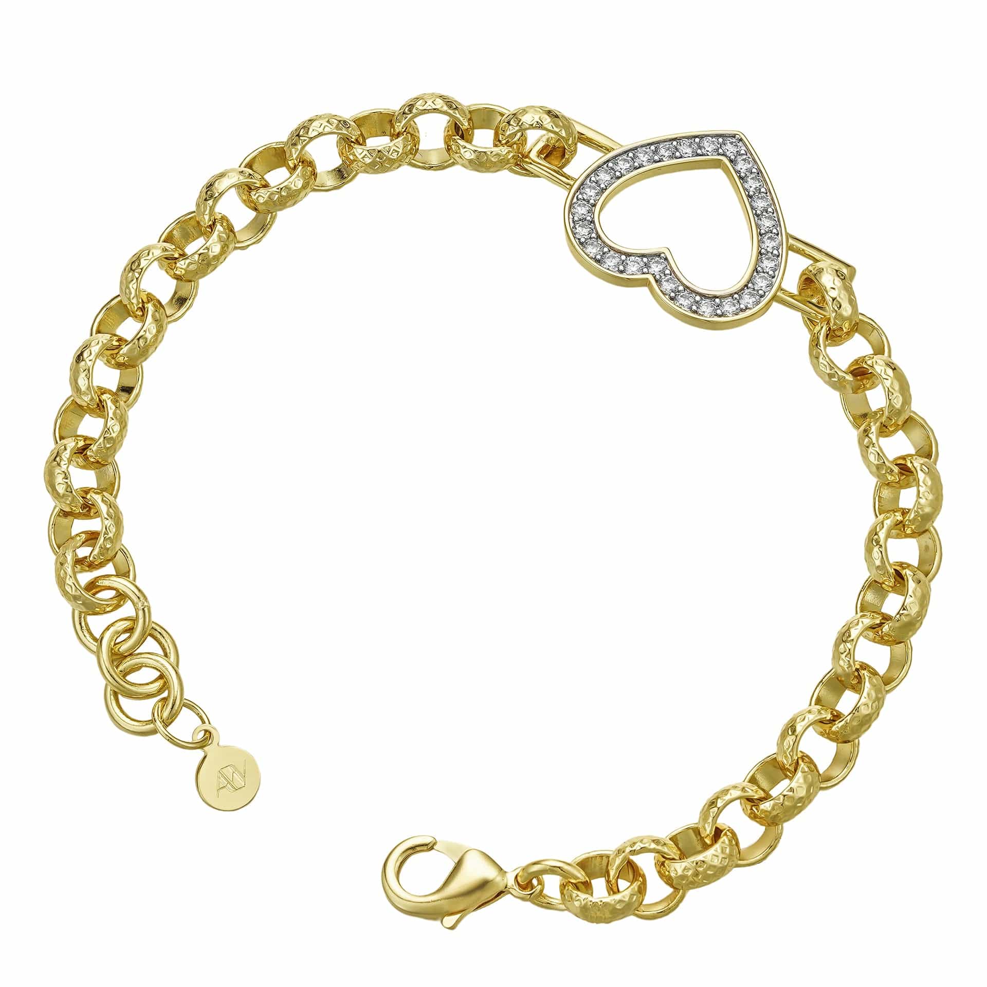 All Wear Jewellery Diamond Patterned Heart Bracelet 8mm - Gold