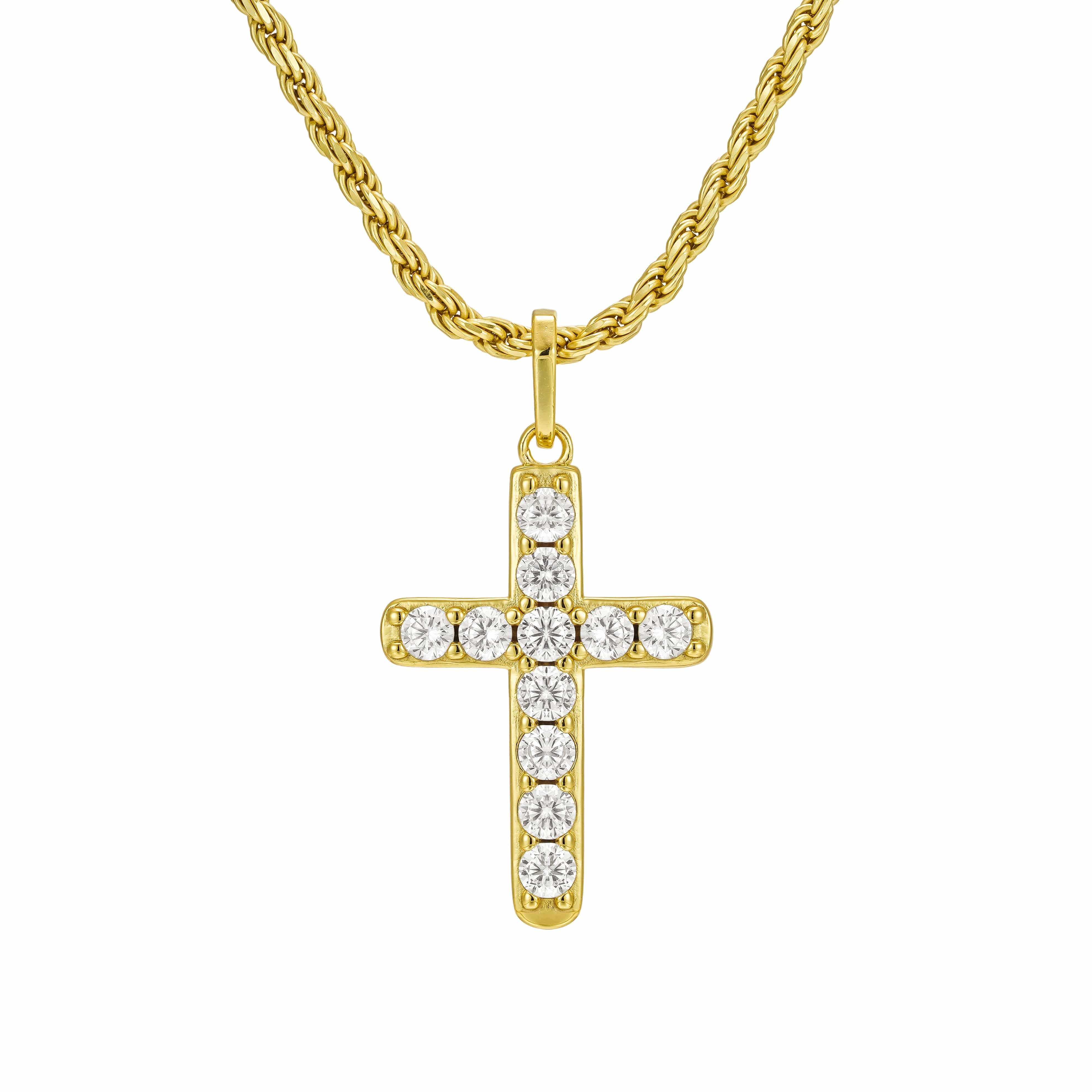 All Wear Jewellery Micro Studded Cross Pendant - Gold