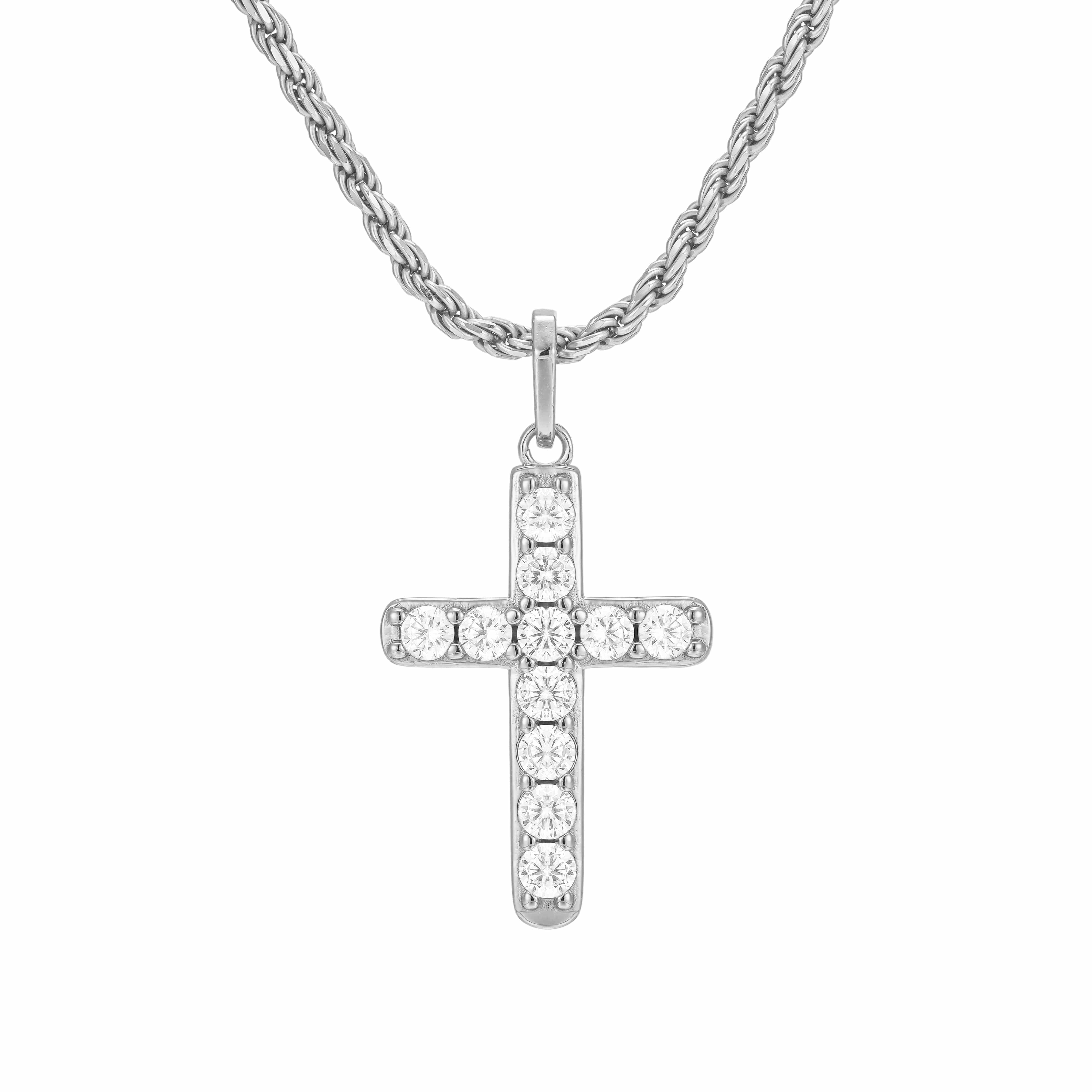 All Wear Jewellery Micro Studded Cross Pendant - Silver