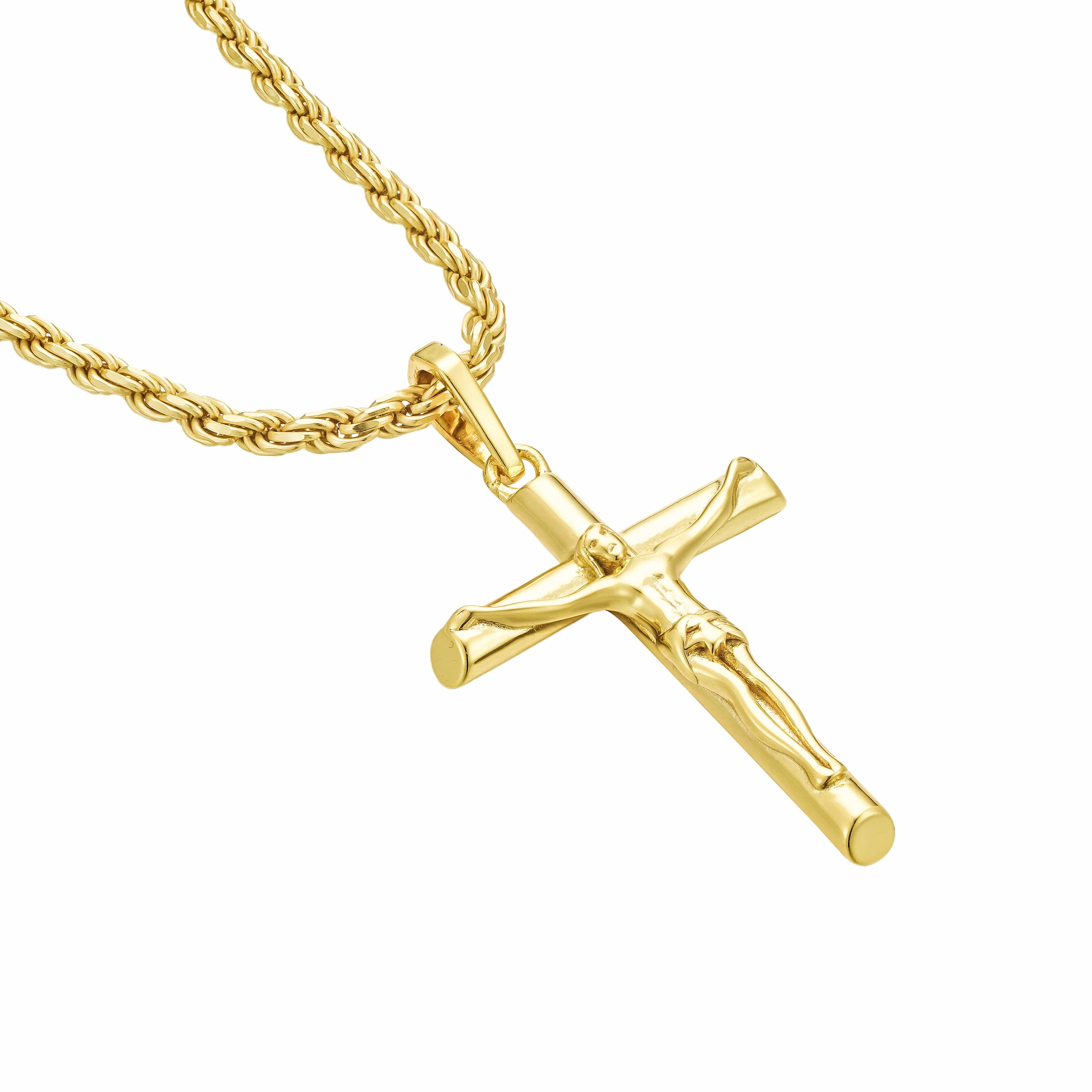 Elegant Strength - Gold Dipped Crucifix Pendant with Rope Chain