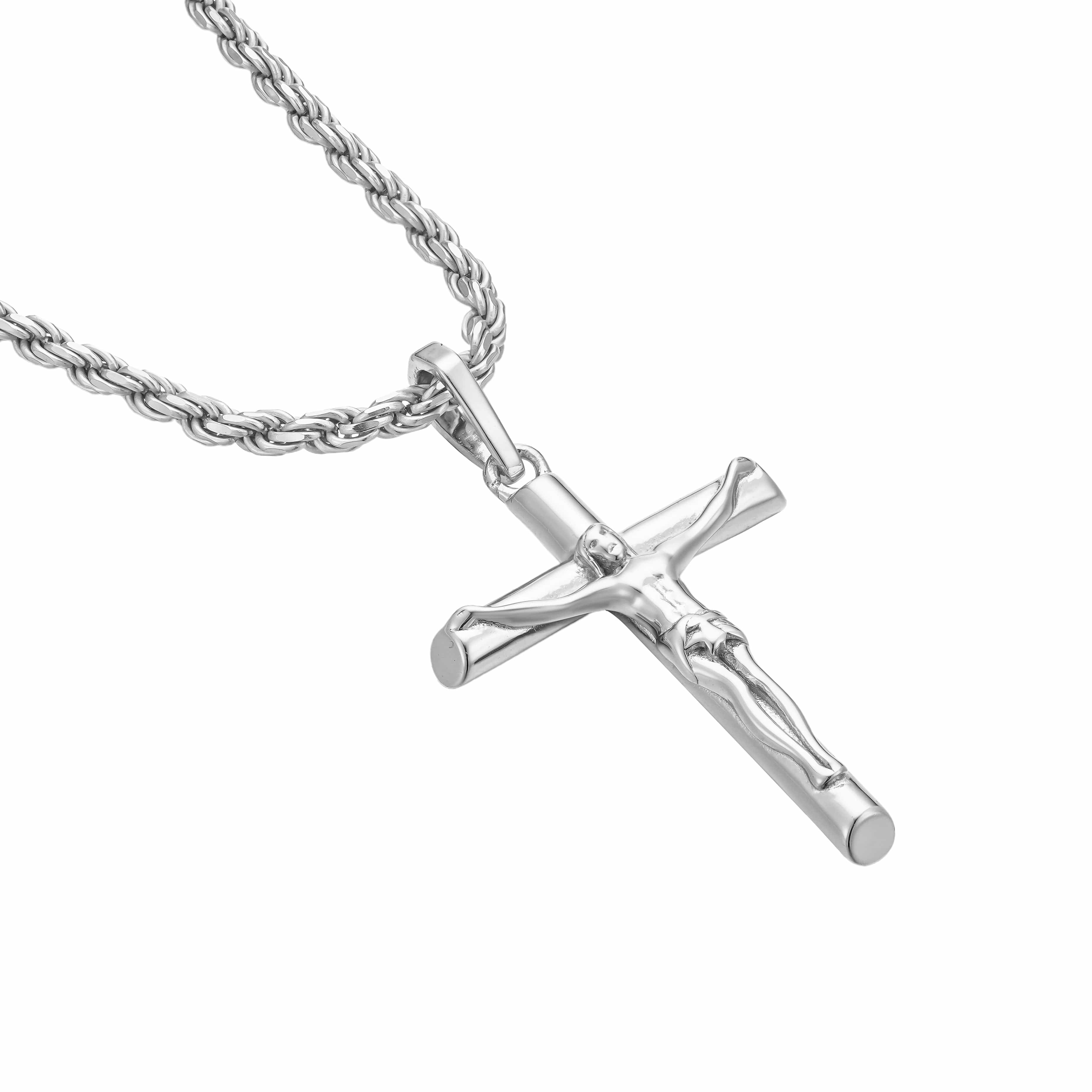 All Wear Jewellery Rope Crucifix Pendant - Silver