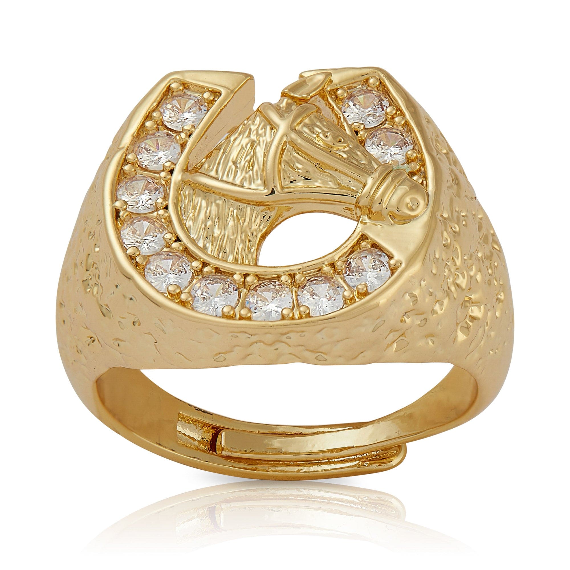 18k Gold-Bonded, Cz Diamonds Adjustable 8-11 / 18k Gold CZ HORSESHOE RING