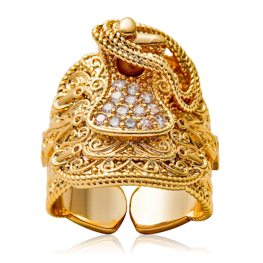 18k Gold-Bonded, Cz Diamonds Adjustable 8-11 / 18k Gold CZ SADDLE RING