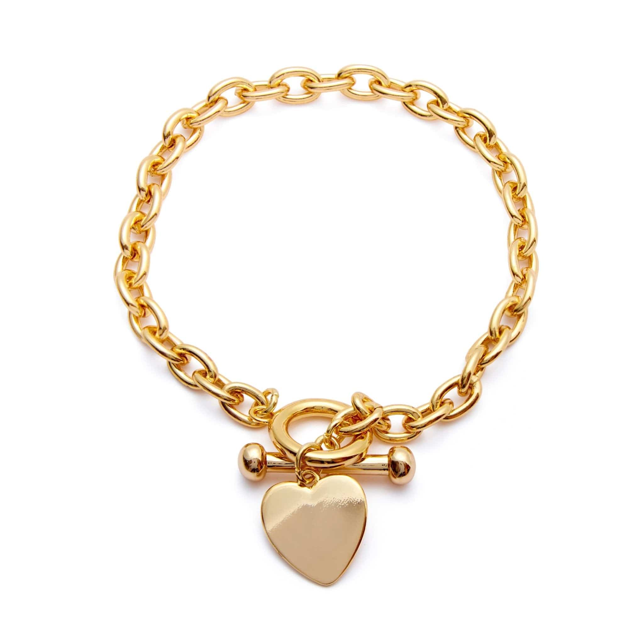 18k Gold-Bonded Bracelets 6.5" - 8" Adjustable / 18k Gold TOGGLE HEART BRACELET 6MM