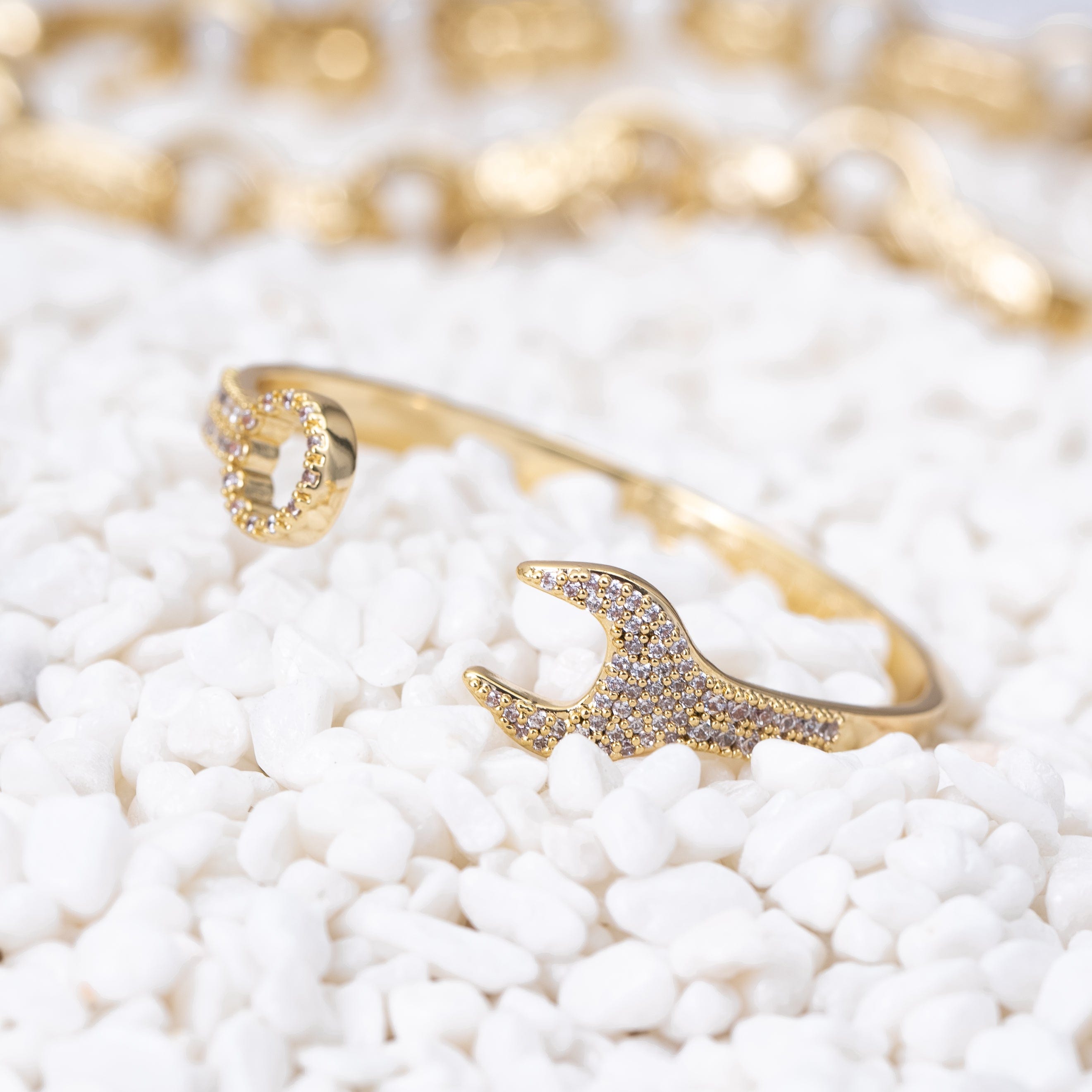 18k Gold-Bonded Bracelets Diamond Spanner Bangle - Gold