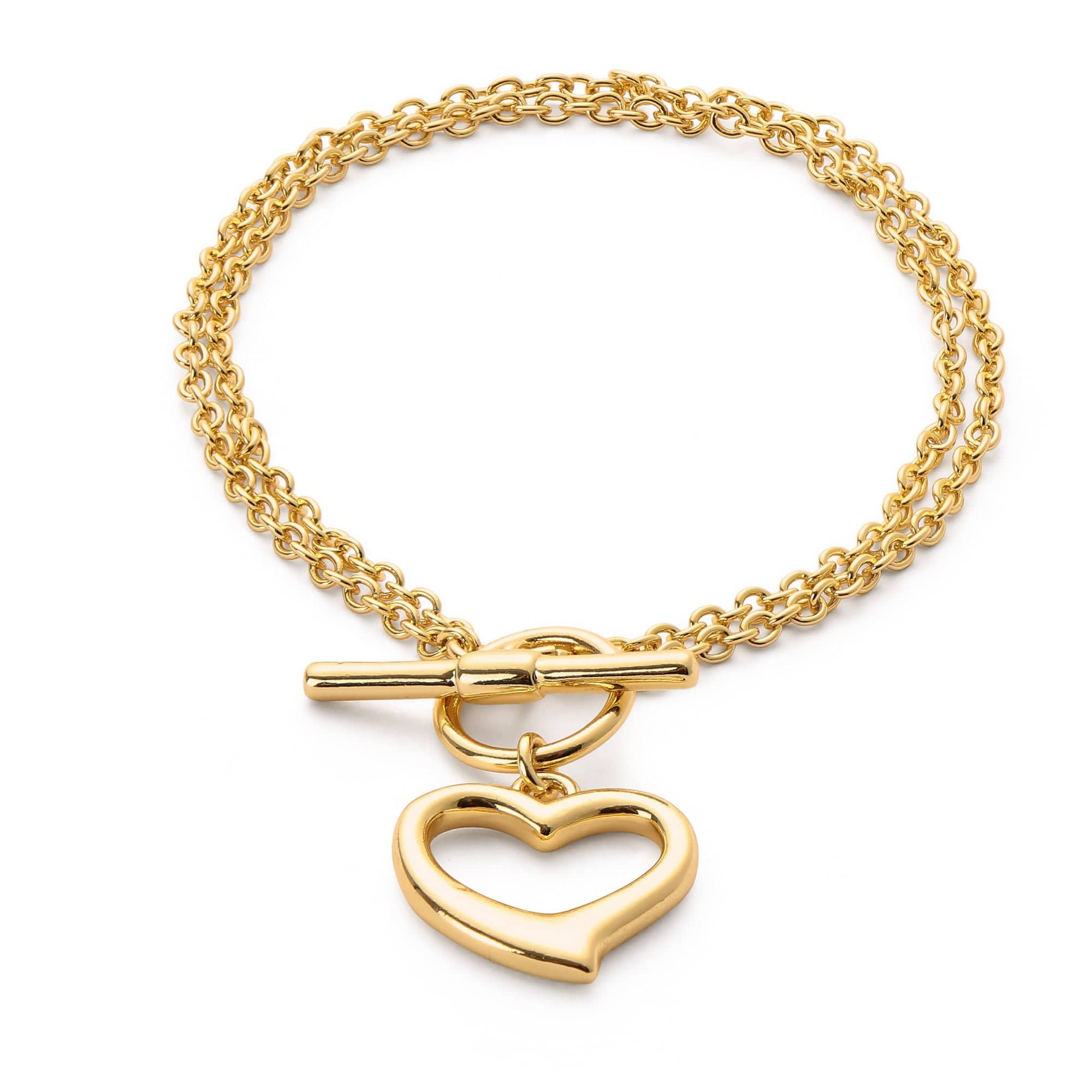 18k Gold-Bonded Bracelets HEART CHARM T-BAR BRACELET 4MM