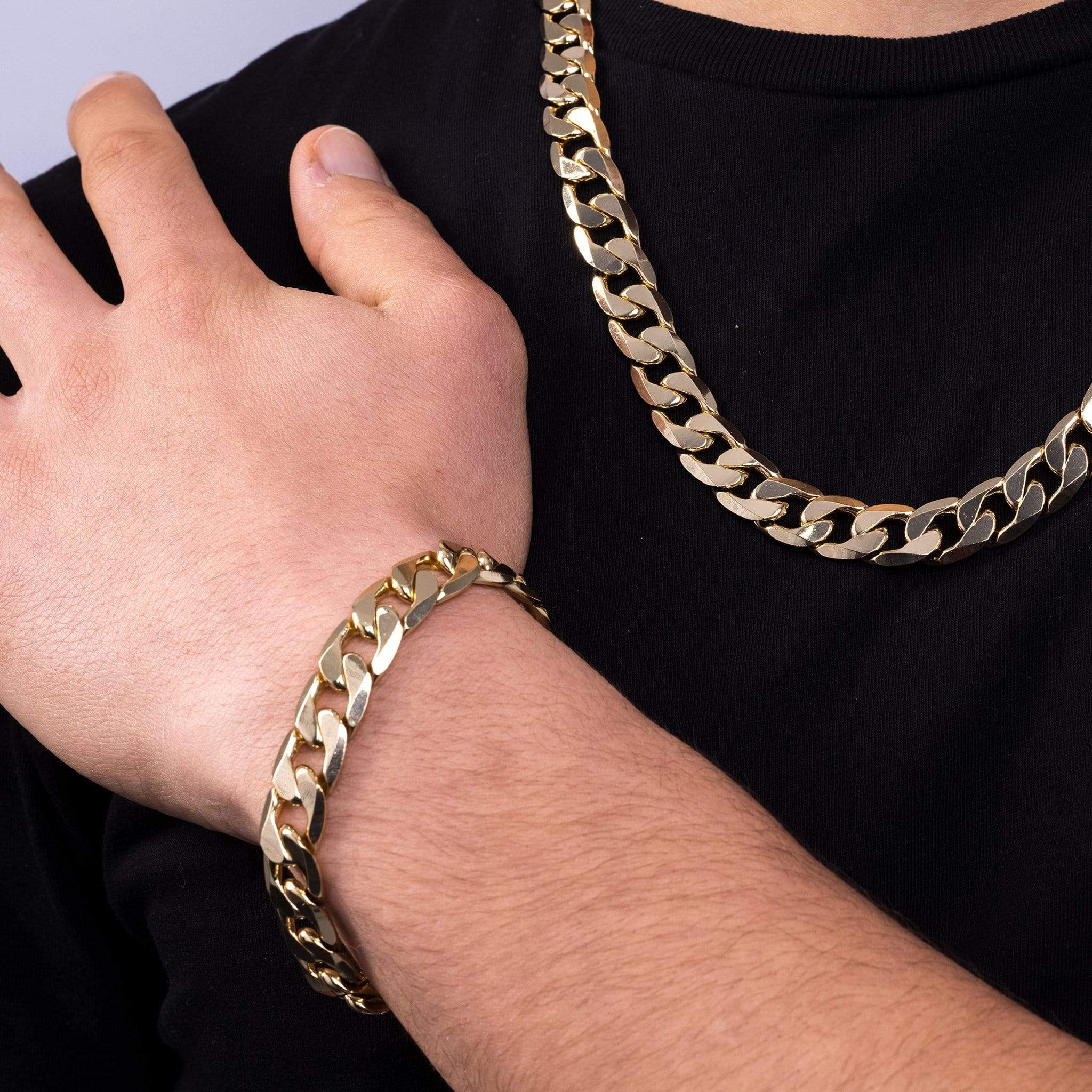 18k Gold-Bonded, Matching Set Chains, Bracelets & Sets CURB 12MM SET