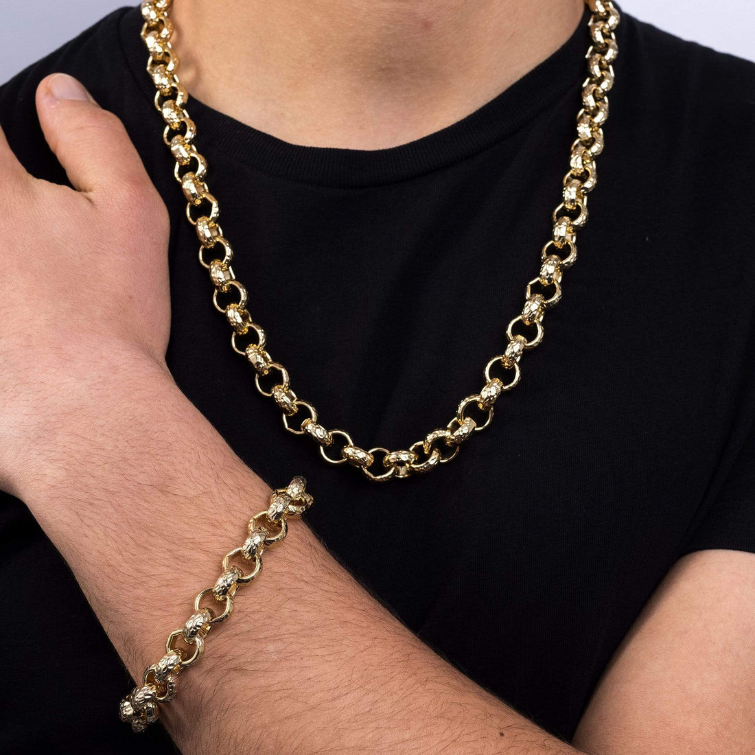 18k Gold-Bonded, Matching Set Chains, Bracelets & Sets PATTERNED BELCHER 12MM SET