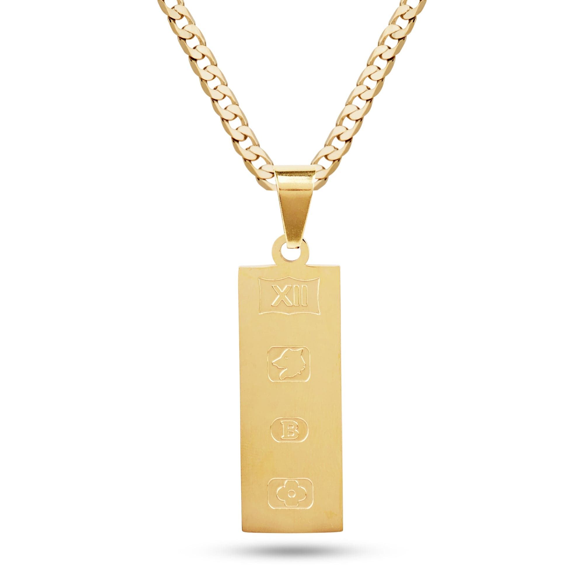 18k Gold-Bonded, Cz Diamonds Ingot Bar Pendant - Gold